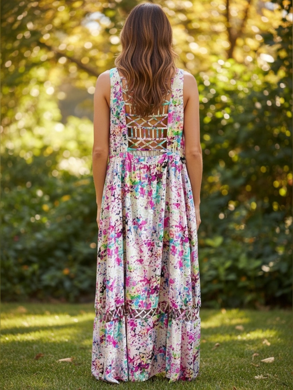 Gianni Bini Pink and White Lattice Maxi Dress Size 10 Garden Party